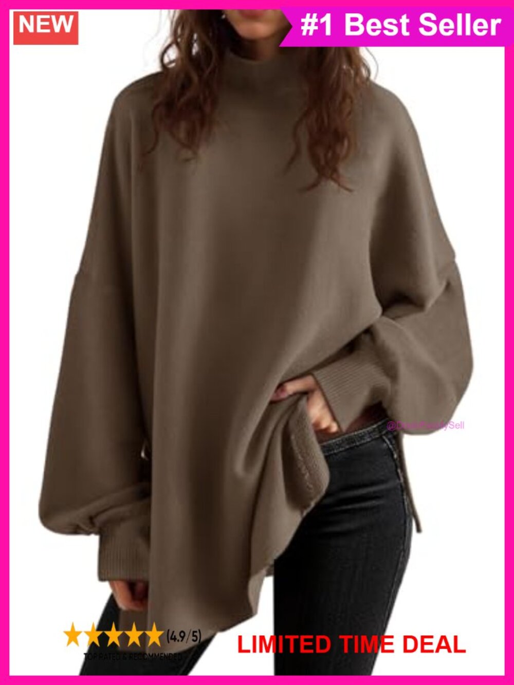 Oversized Turtleneck Sweater Batwing Knit Tunic Top Women